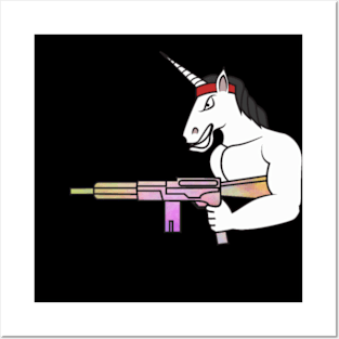 Unicorn muscles weapon fighter war rainbow Posters and Art